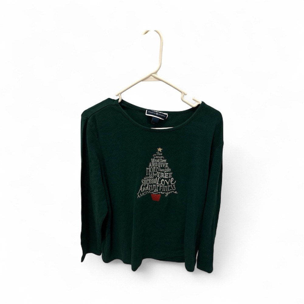 Karen Scott Women’sDark Green Holiday Tree Long Sleeve shirt